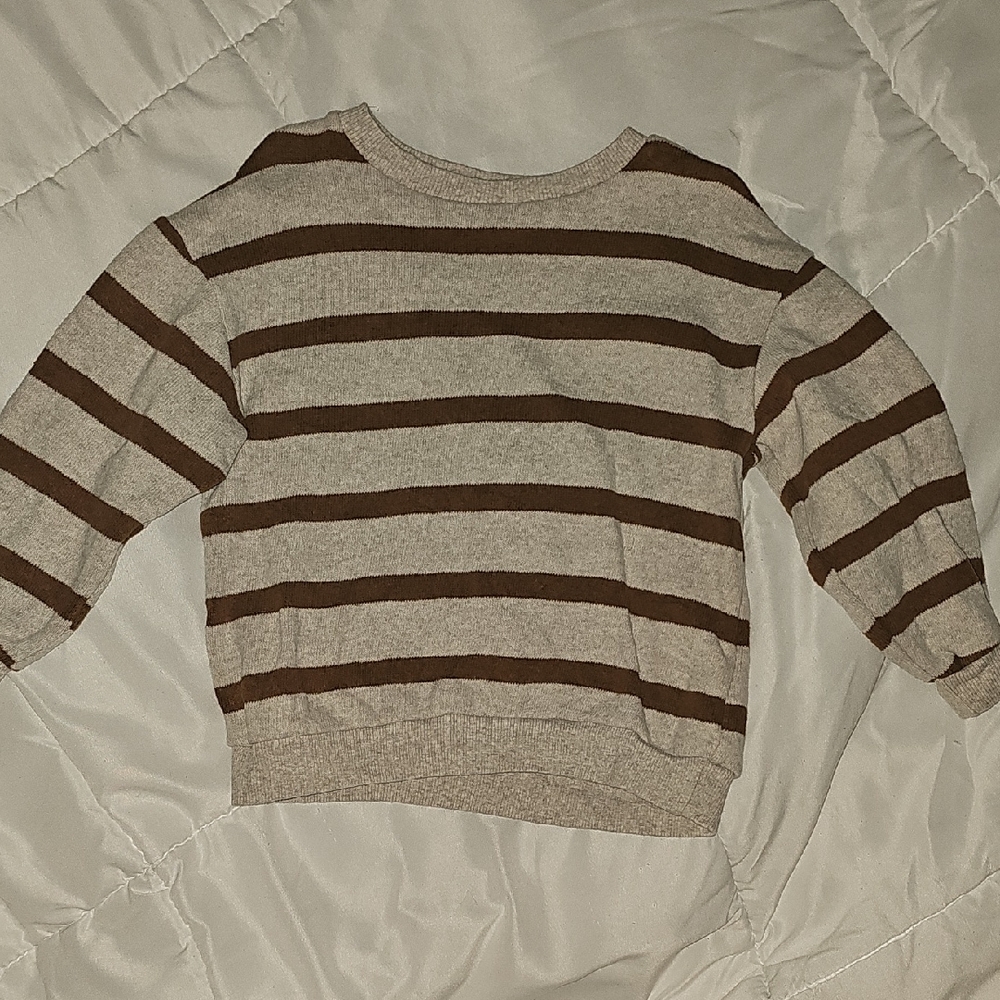 Zara Cream and Brown Striped Sweater